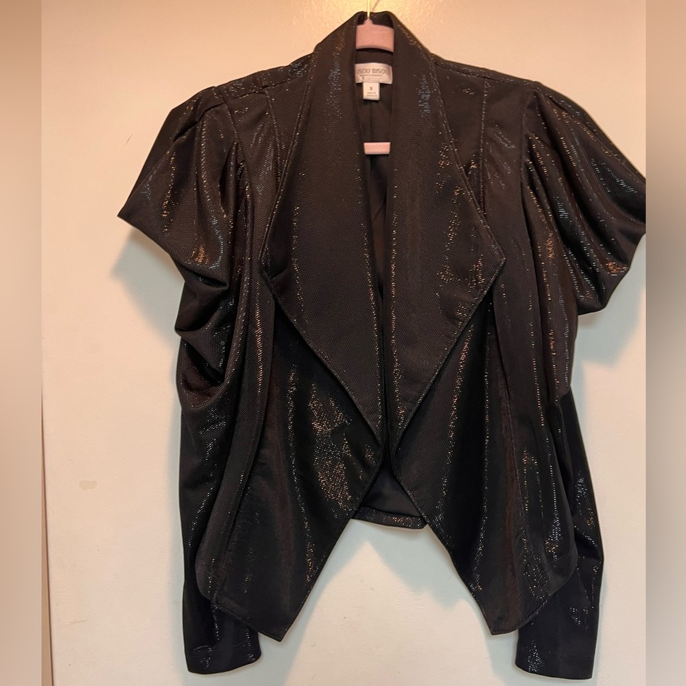 Metallic black puff sleeve blazer